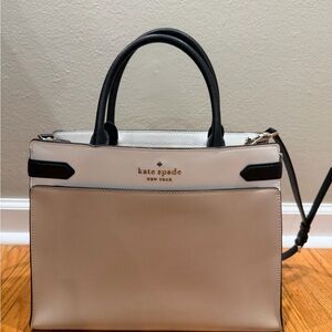 kate spade Beige, White and Black Structured Satchel